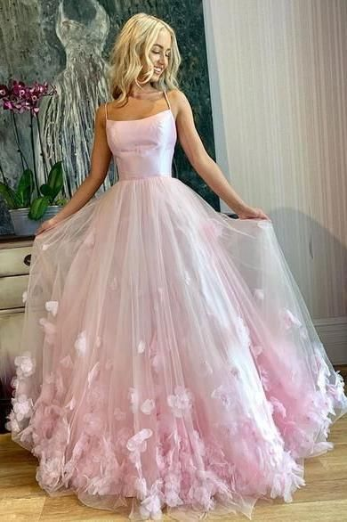 Light Pink Tassel Long Prom Dress A Line Formal Dress Evening Dress 124 JulyProm