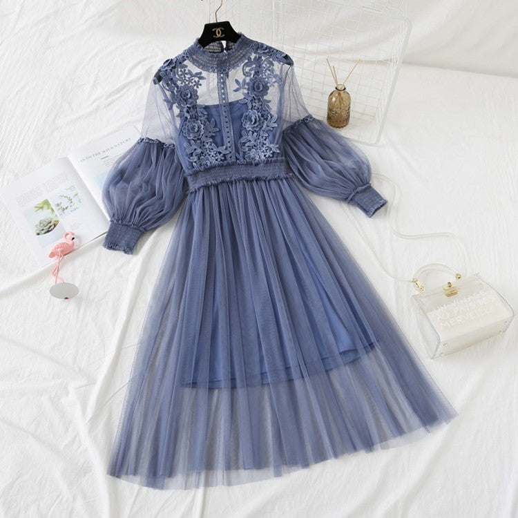 Lace Dress Spring Summer 3D Flower Mesh Skirt 834