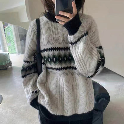 Autumn and Winter Loose Lazy Style Sweater Retro Knitted Sweater 1740