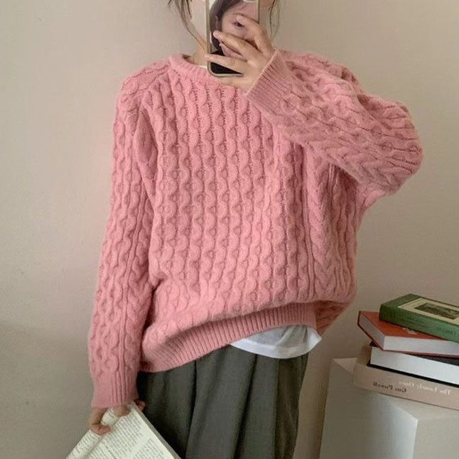 Winter Lazy Style Knitted Sweater Round Neck Loose Sweater 1822