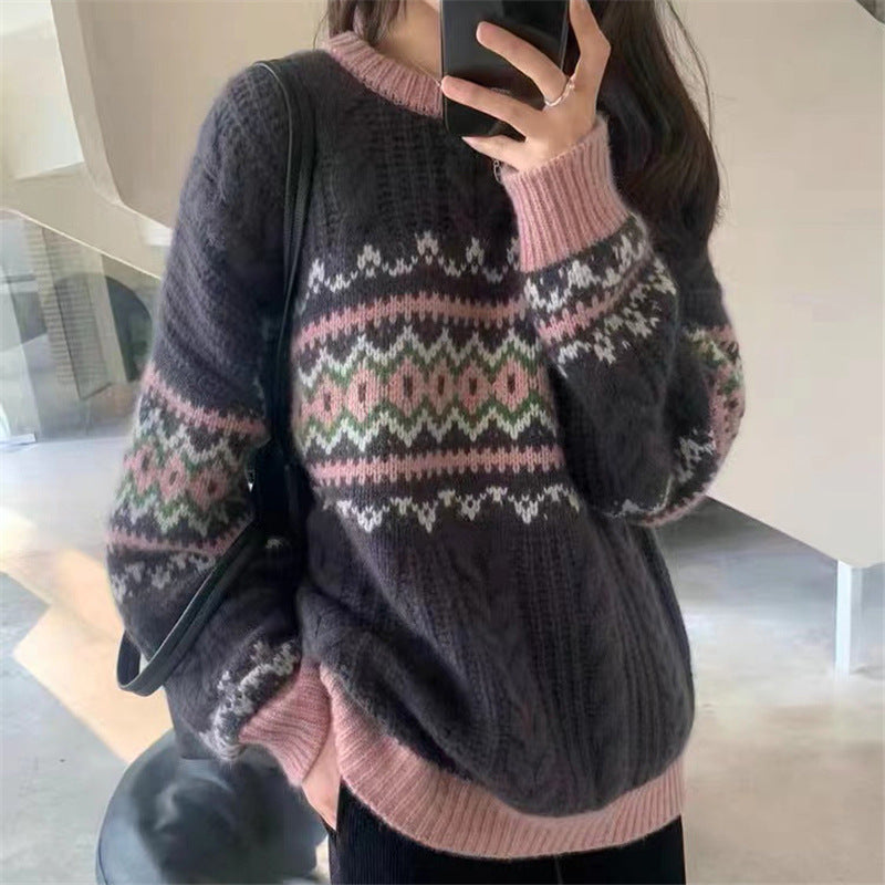 Autumn and Winter Loose Lazy Style Sweater Retro Knitted Sweater 1740