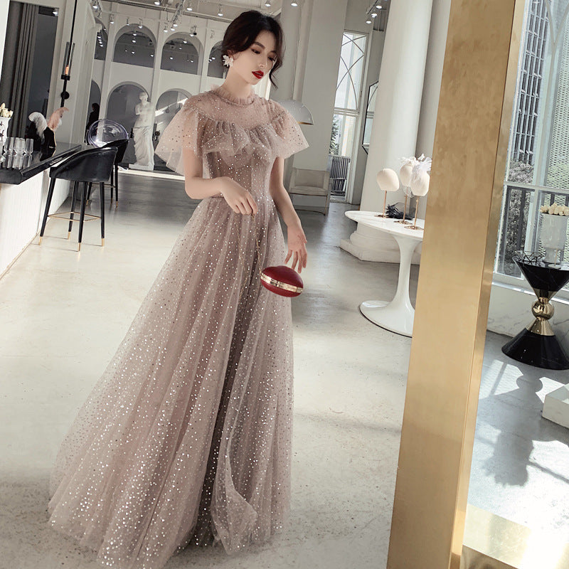 A Line Shiny Tulle Prom Dress Sparkly Long Evening Formal Gown 601