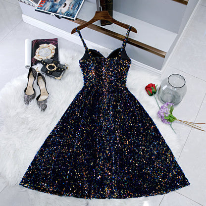 Sequins Spaghetti Strap Homecoming Dress Shiny Short Evening Prom Dress 500