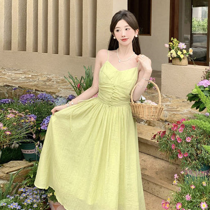 Green Fairy Spaghetti Strap Long Dress Summer Cute Skirt 1080