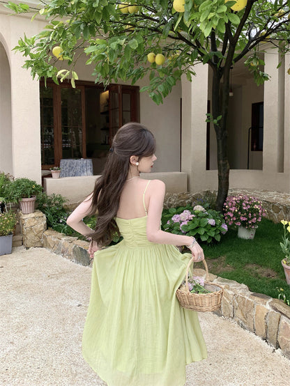 Green Fairy Spaghetti Strap Long Dress Summer Cute Skirt 1080
