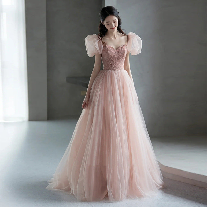Pink Princess Long Party Dress A Line Tulle Prom Dress Formal Evening Gown 135
