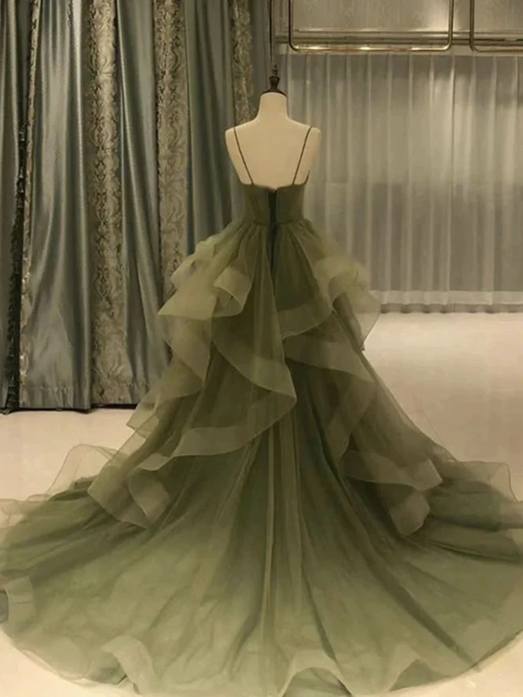 Spaghetti Strap Green A Line Long Prom Dress Formal Evening Gown Party Dress 293