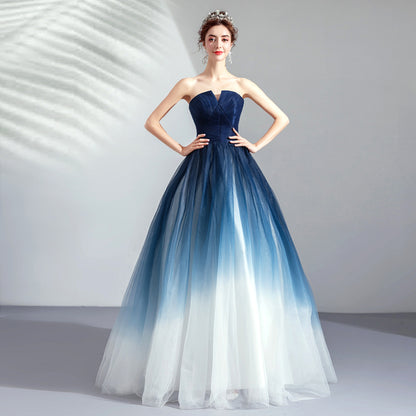 Strapless Blue Gradient Tulle Prom Dress Evening Formal Party Gown 291