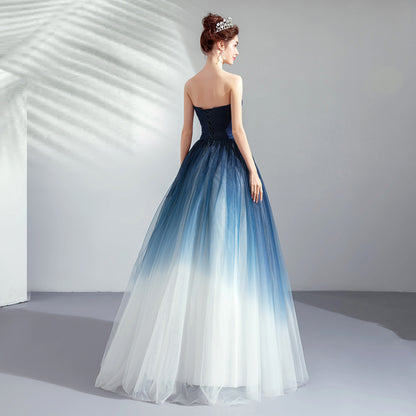 Strapless Blue Gradient Tulle Prom Dress Evening Formal Party Gown 291