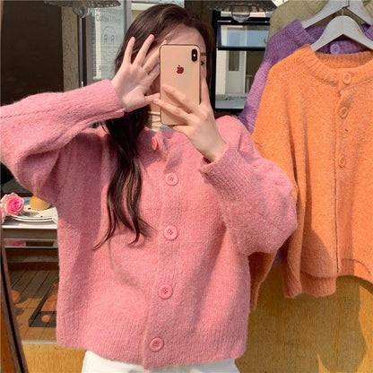 Women  Spring and Autumn Loose Korean Style Lazy Sweater Knitted Cardigan Jacket 1281