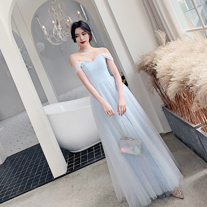 Off Shoulder Baby Blue Prom Dress A Line Tulle Formal Party Gown 690