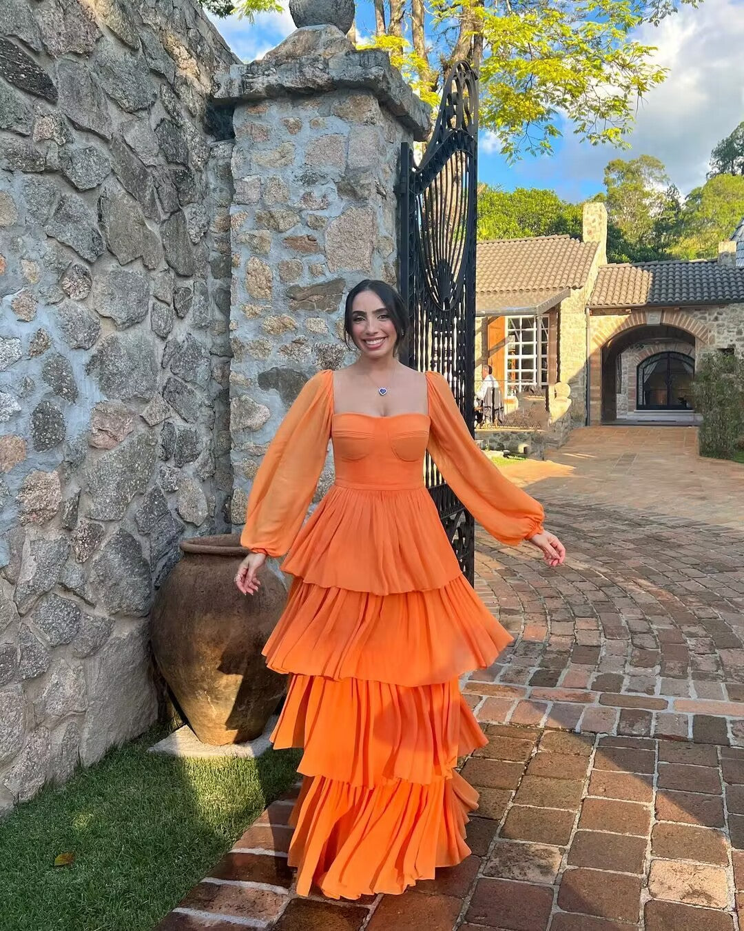 A-line Orange Long Prom Dress,Extravagant Evening Dresses Y4066 main image 1