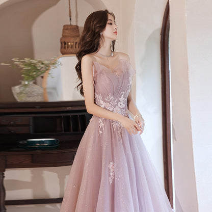 Sweet Pink Tulle Long Prom Dress Formal Party Dress for Girls 132