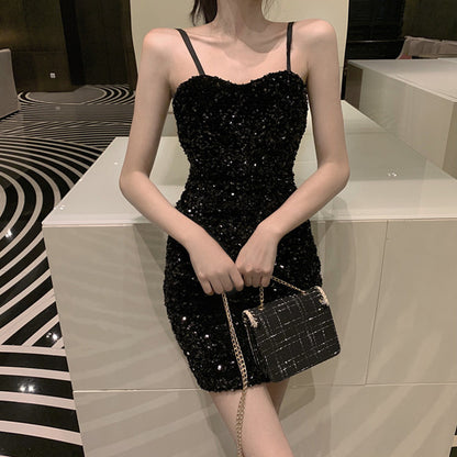 Spaghetti Strap Black Sequins Homecoming Dress Short Evening Dress Party Gown 261