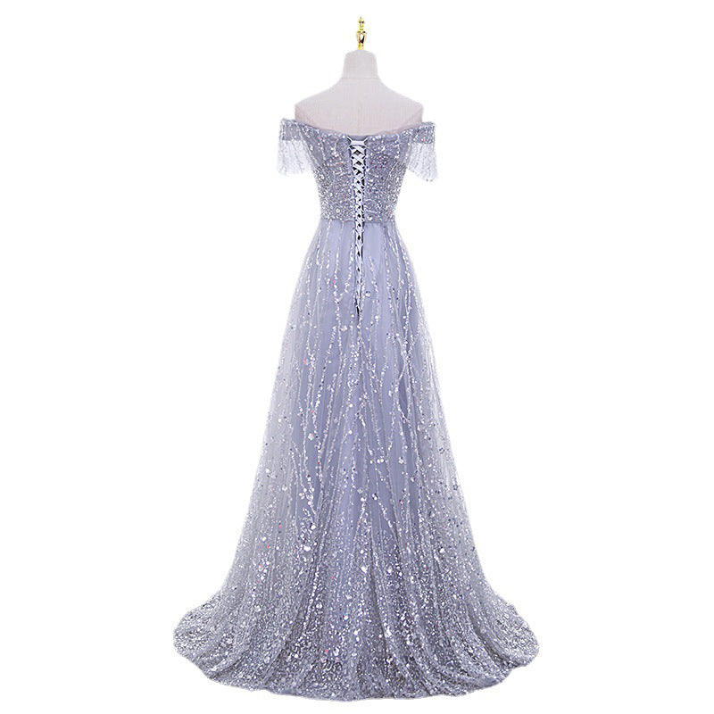 V Neck Sequins Long Prom Dress Tulle Evening Dress Formal Gown 110