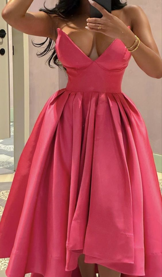 Pink A Line Party Dress Satin Formal Prom Dress 2445