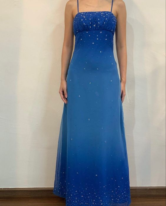 Spaghetti Straps A Line Blue Gradient Long Prom Dress 2471