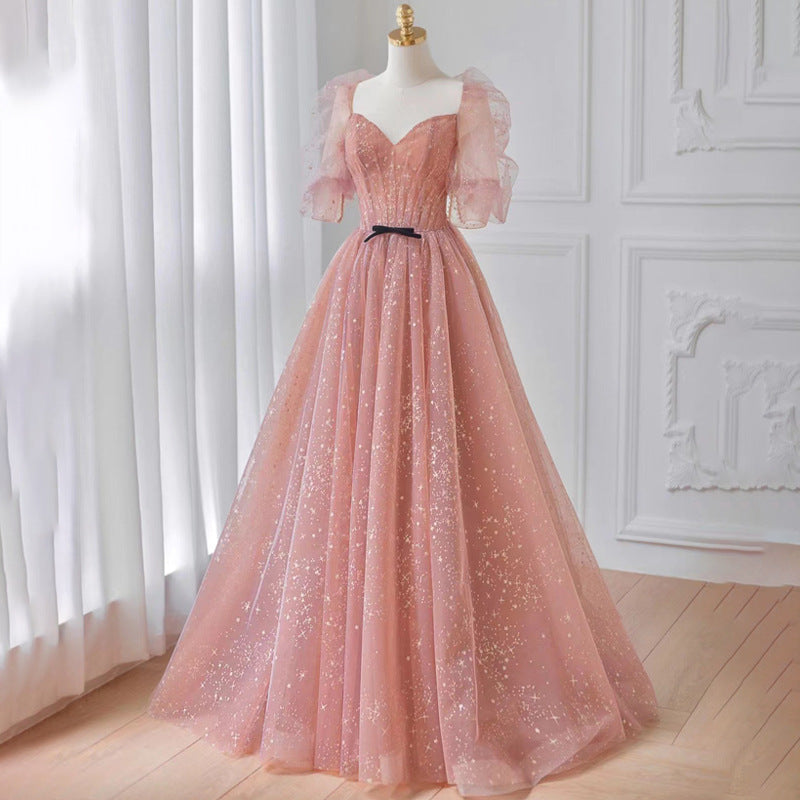 Pink Long Prom Dress Sweet 16 Sparkly Birthday Party Dress Cute Fairy Gown 197