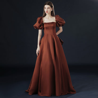 Off Shoulder Satin Prom Dress A Line Formal Evening Party Gown 698