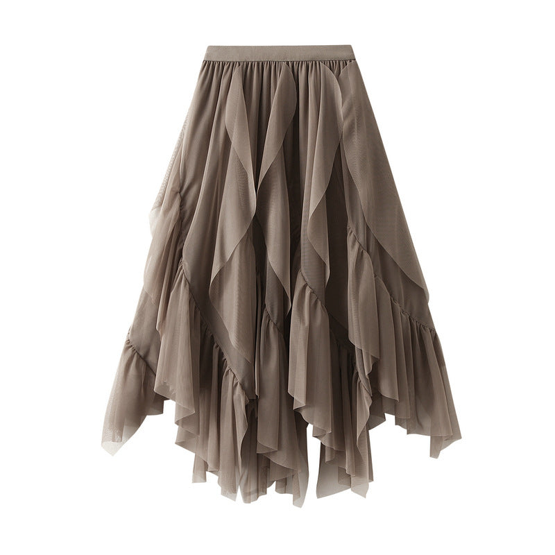 Ruffled Skirt High Waist Mesh Skirt 746