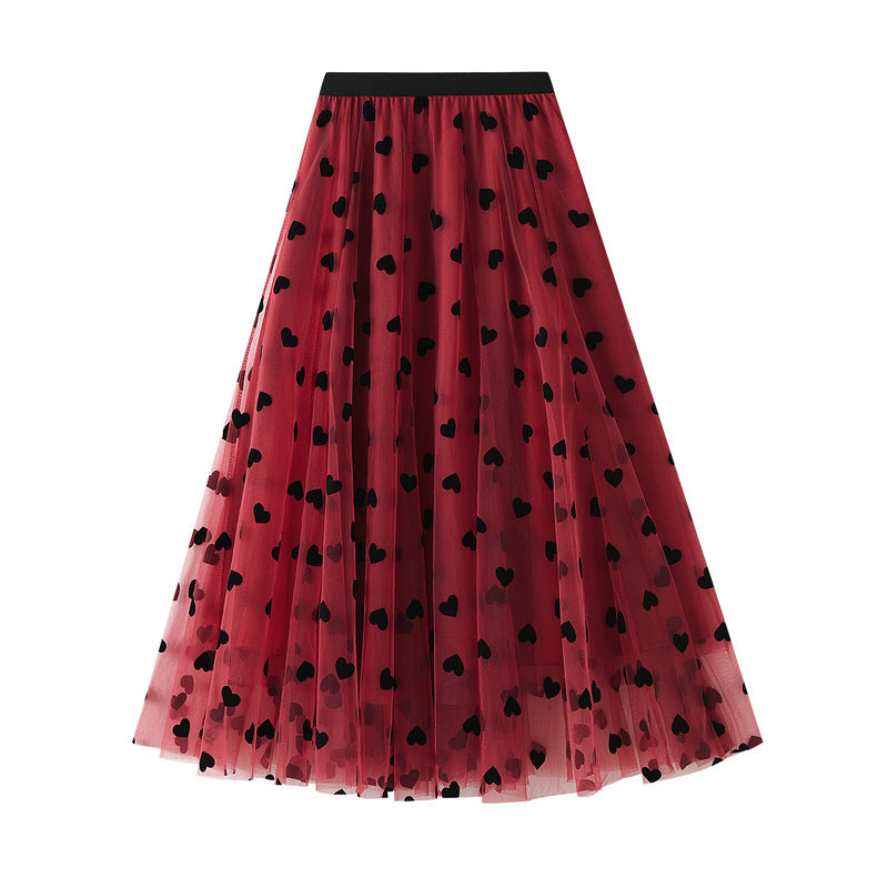 French Style High Waist Midi Skirt Fluffy Mesh Skirt 754