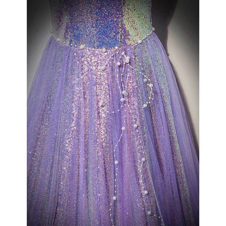 Strapless Purple Shiny Prom Dress A Line Sparkly Evening Party Gown 626