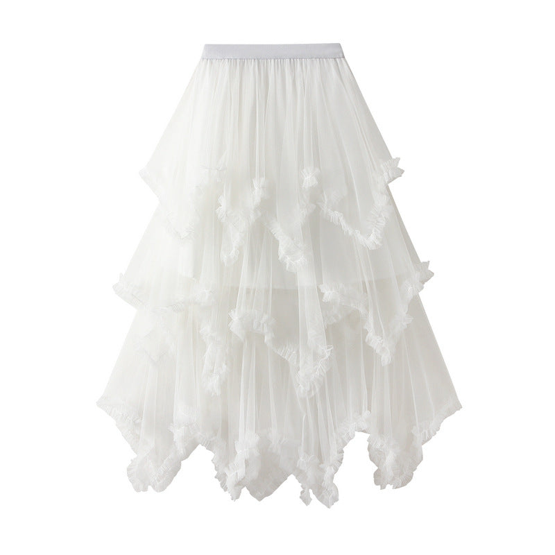 Irregular Mesh Cake Skirt Mid-length High Waist Fluffy Fairy Skirt 749