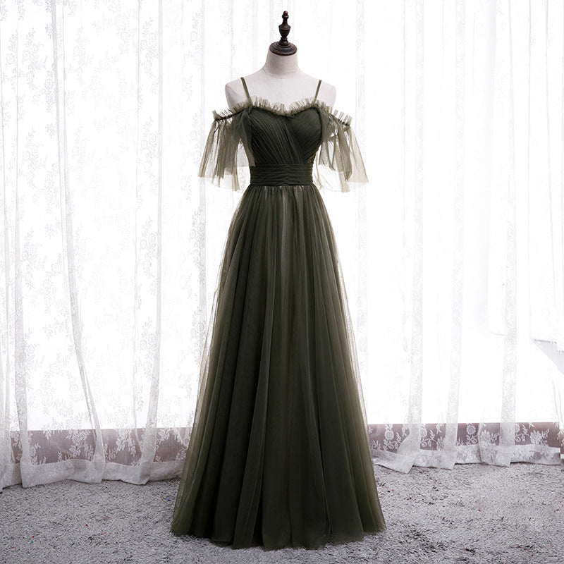 Dark Green Tulle Prom Dress A Line Evening Formal  Party Dress 695