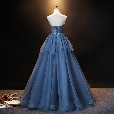 Strapless Royal Blue Prom Dress Sweetheart S Line Tulle Evening Gown 686