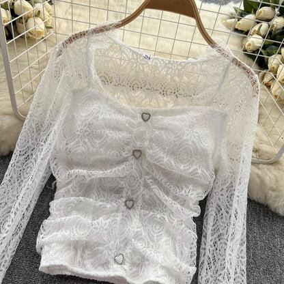 Women  Lace See-through Trumpet Sleeve Sexy Top 484