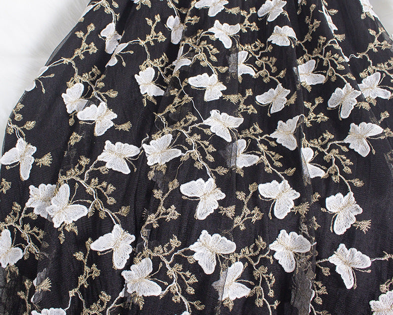 Mesh 3D Butterfly Skirt Elastic Waist Mid Length Skirt Women 735
