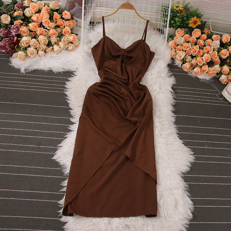 Holiday Mid-length Female Sexy French Spaghetti Strap Dress for Women 338
