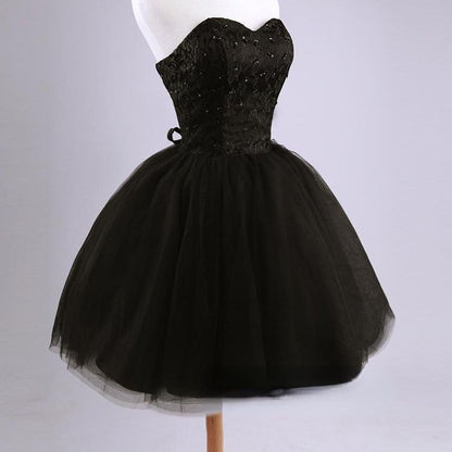 Black Sleeveless A Line Homecoming Dress Mesh Short Formal Dress 1567