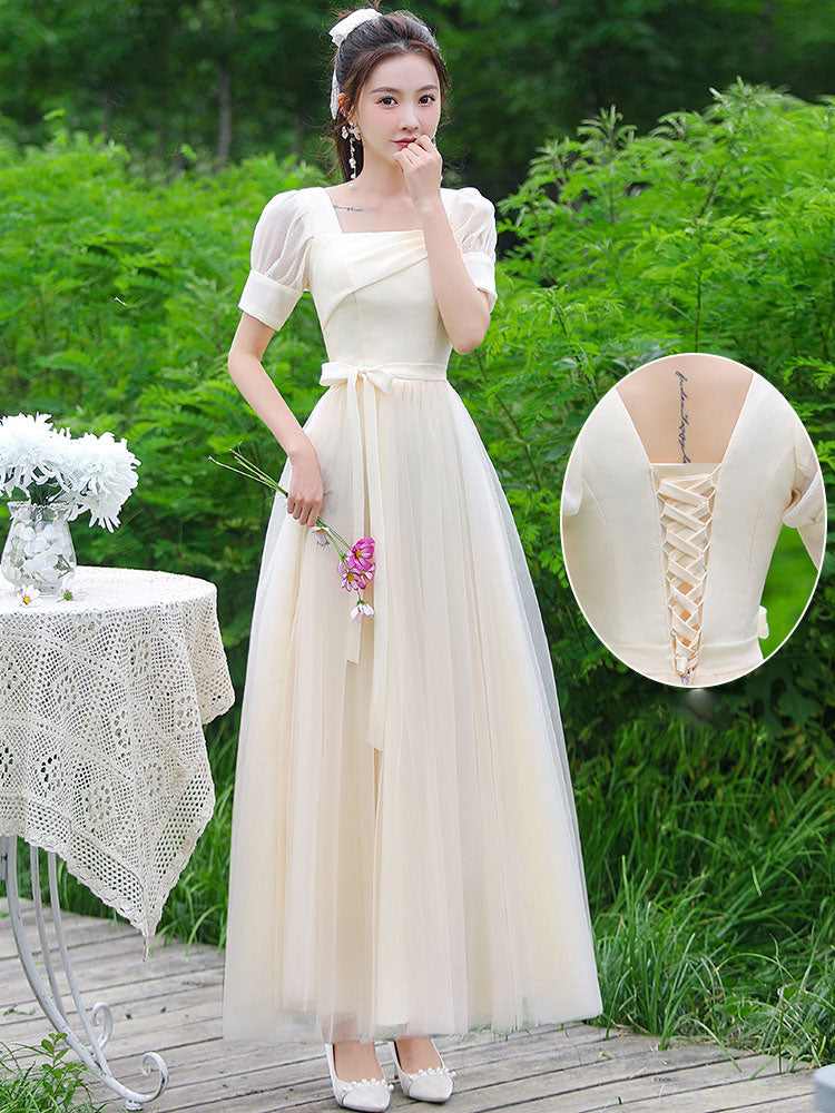 A Line Bridesmaid Dress Simple Champagne Long Prom Dress 521