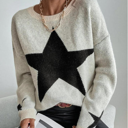Spring and Autumn New Sweater Women Pullover Round Neck Star Sweater Knitted Sweater 1635