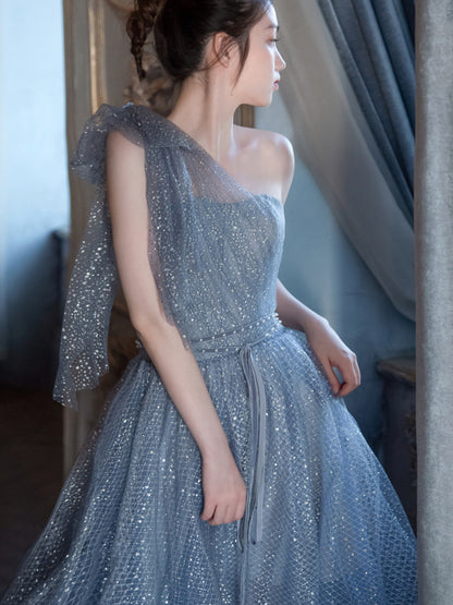 One Shoulder Shiny Sequins Evening Dress Long Formal  Prom Dress 494