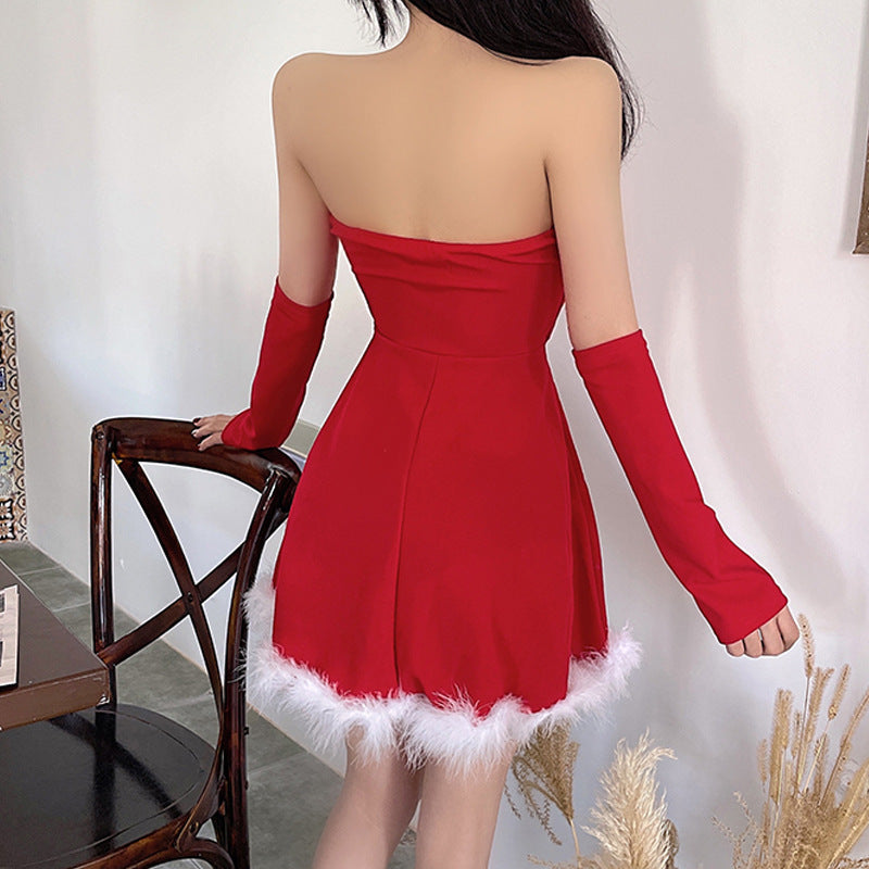Sexy Tube Top Long Sleeve Christmas Dress 1976