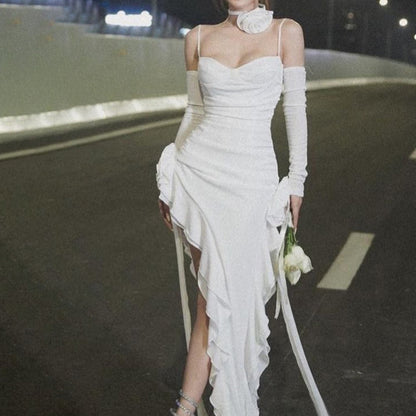 Spaghetti Strap Ruffle Dress Sexy Prom Dress 1994