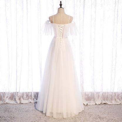 White Tulle Long Prom Dress A Line Simple Wedding Dress 201