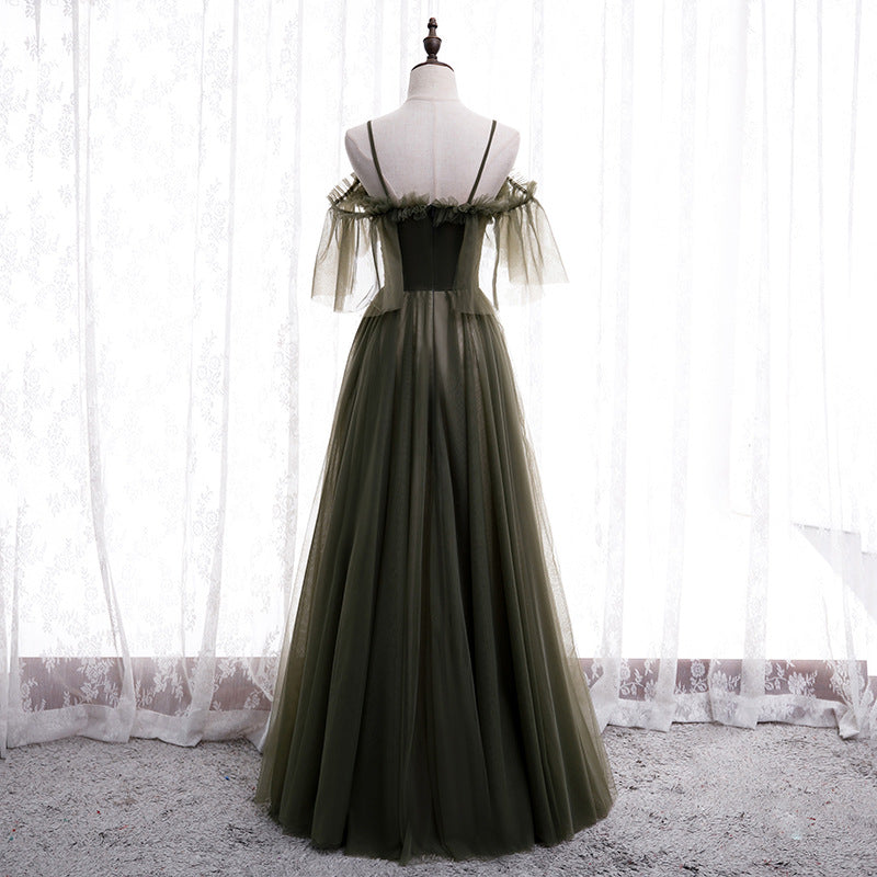 Dark Green Tulle Prom Dress A Line Evening Formal  Party Dress 695