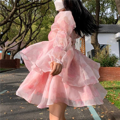 Sweet Long Sleeves Short Dress Puffy Princess Skirt 324