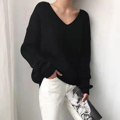 Autumn and Winter Korean Style V-neck Loose Lazy Style Pullover Sweater  1821