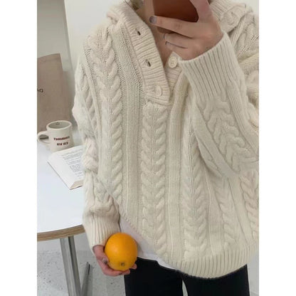 Loose Autumn and Winter Twist Knitted Hoodie Knitted Top 1950