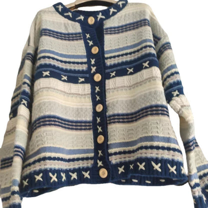 Ocean Star Loose Round Neck Jacket Cardigan Design Knit Sweater 1944