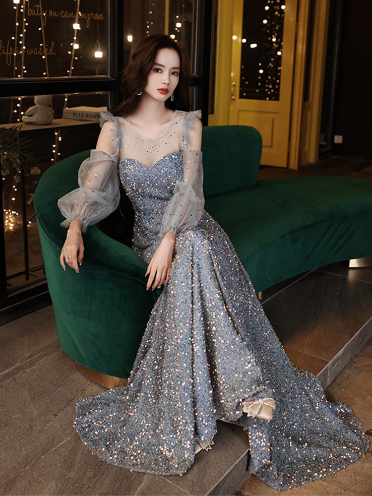 Sequins Long Sleeves Prom Dress Sparkly Evening Formal Dress 194