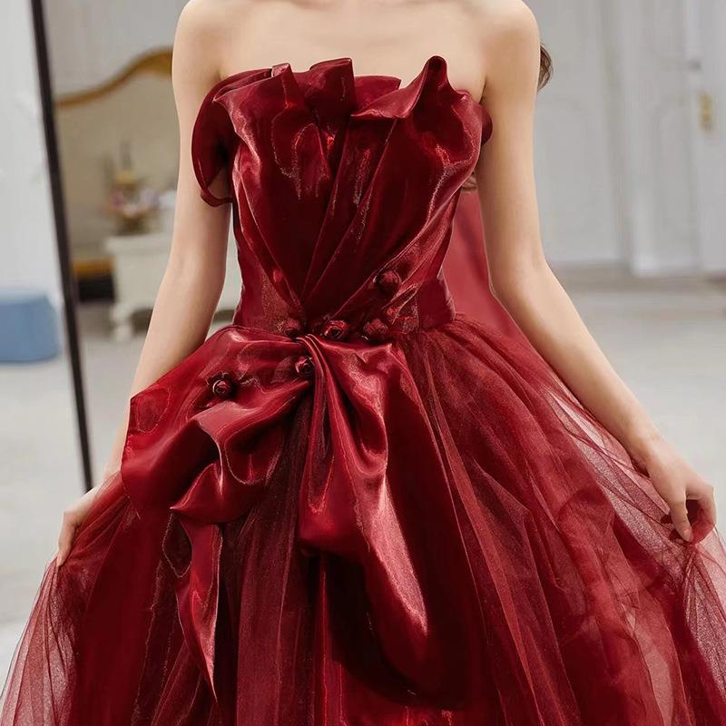 Strapless Long Prom Dress Burgundy Formal Evening Ball Gown 510