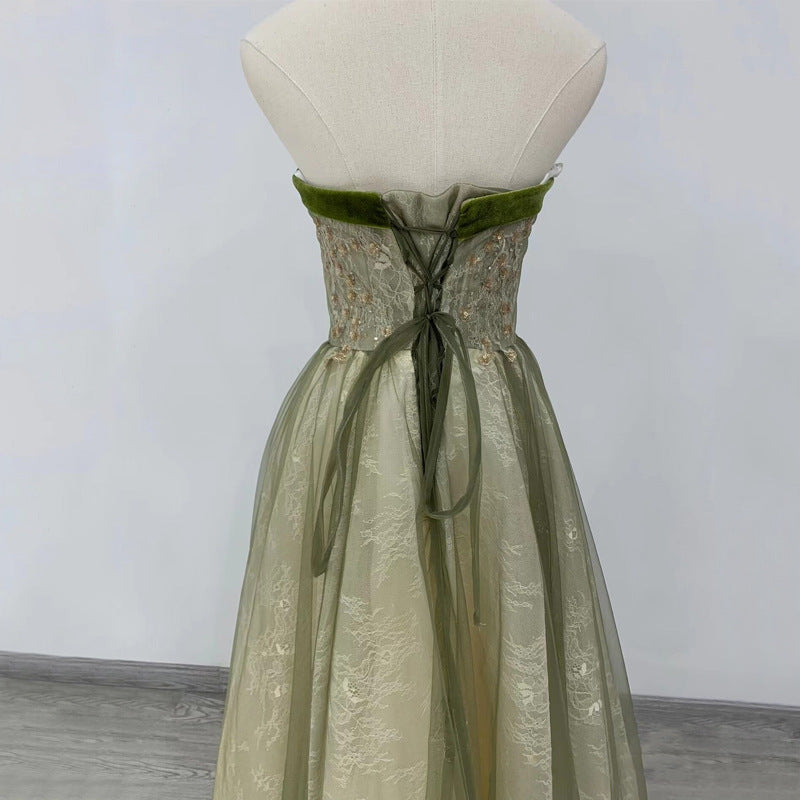 Strapless S Line Sequins Long Prom Dress Green Formal Party Dress  649