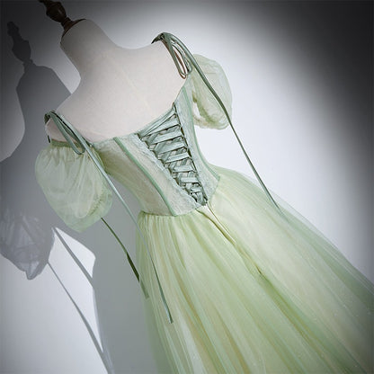 Green Fairy A Line Prom Dress Cute Tulle Formal Party Gown 650