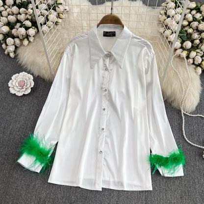 Autumn New Satin Single-breasted Shirt Women's Bottoming Shirt Top 334