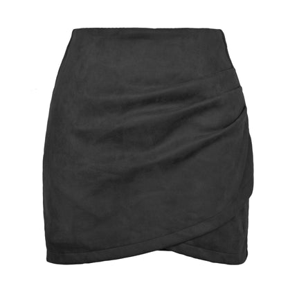 Suede Hip-hugging Skirt Pleated Irregular Zipper Skirt 1975